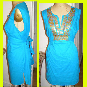 ZARA Basic blue ethnic cotton top XL 10-12